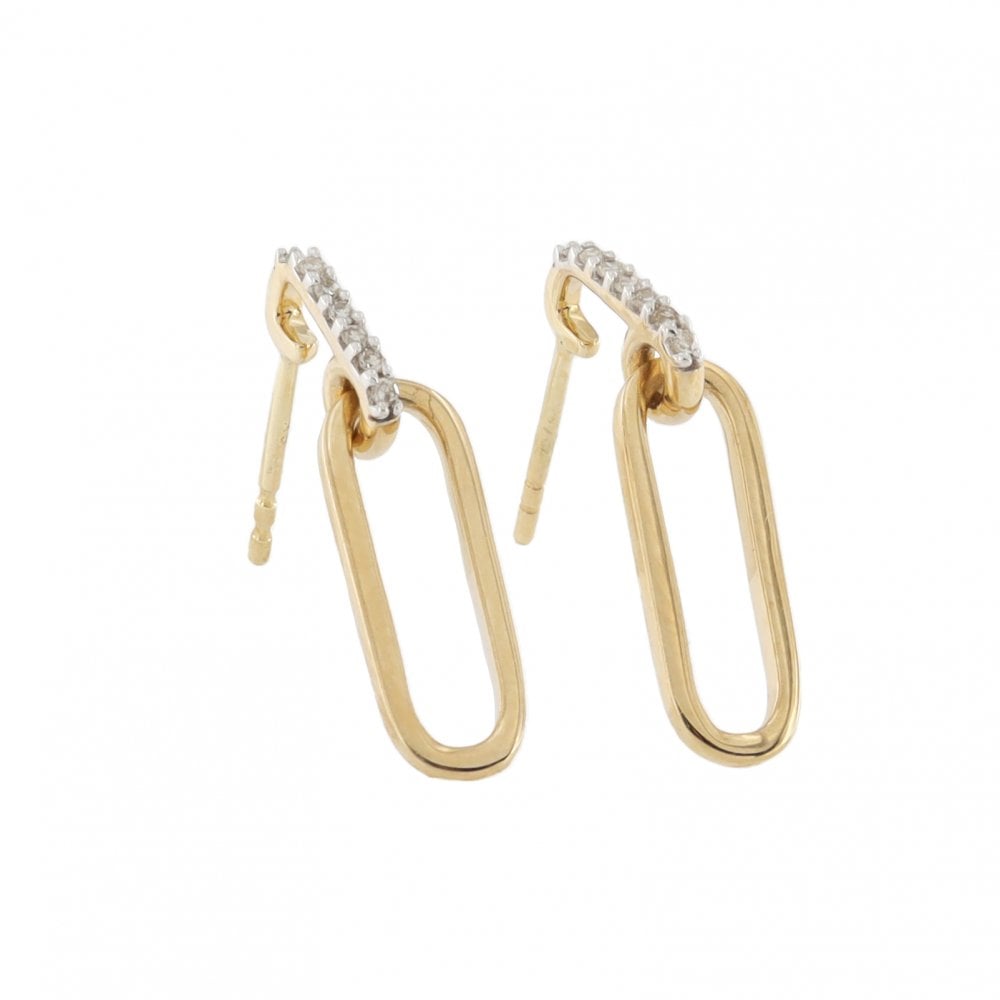 9ct Yellow Gold Diamond Paperlink Drop Earrings