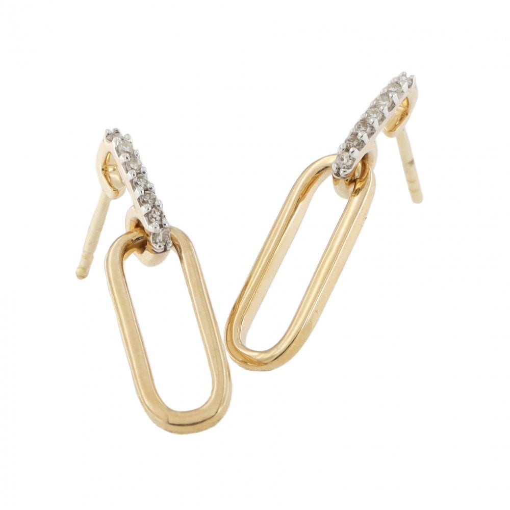 9ct Yellow Gold Diamond Paperlink Drop Earrings