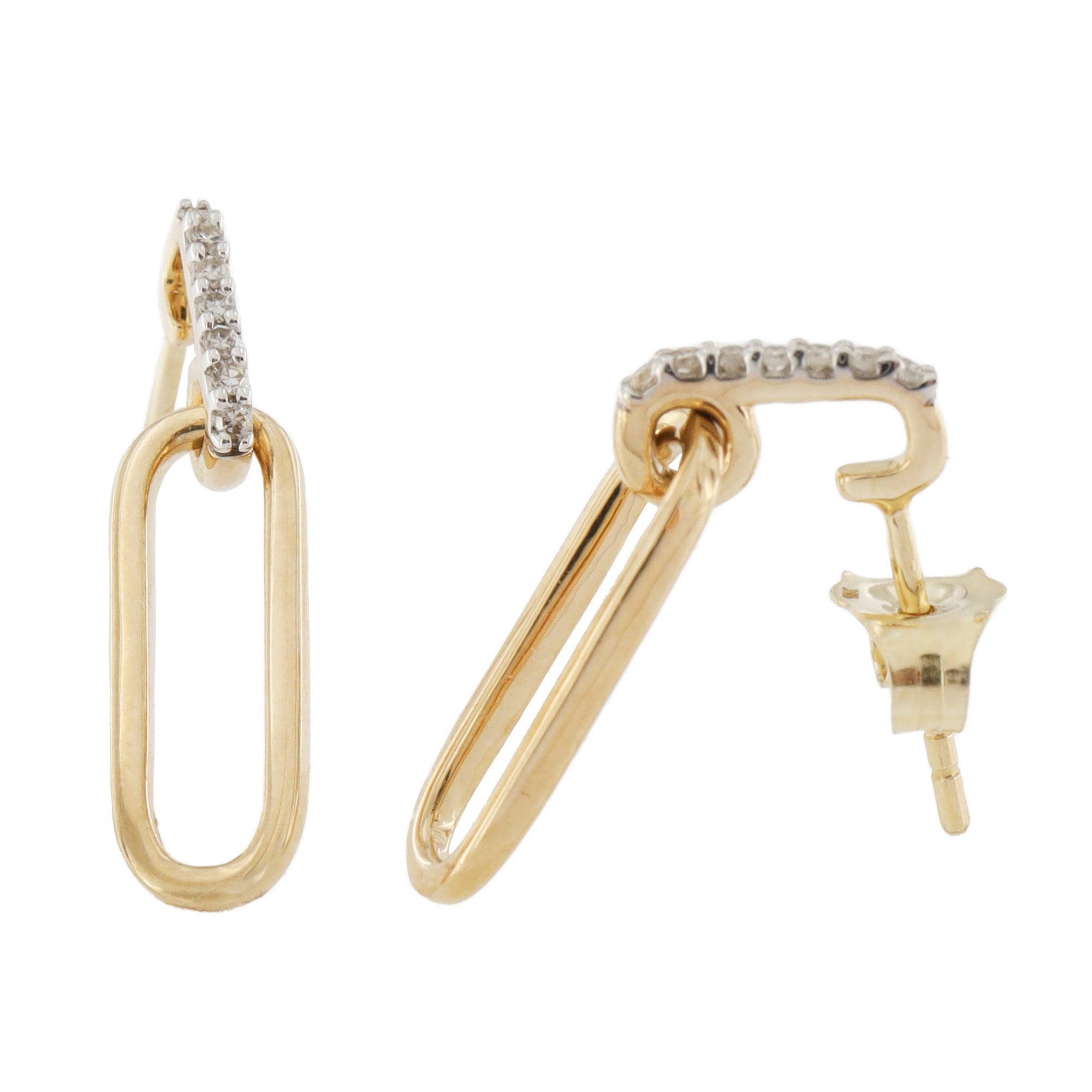 9ct Yellow Gold Diamond Paperlink Drop Earrings