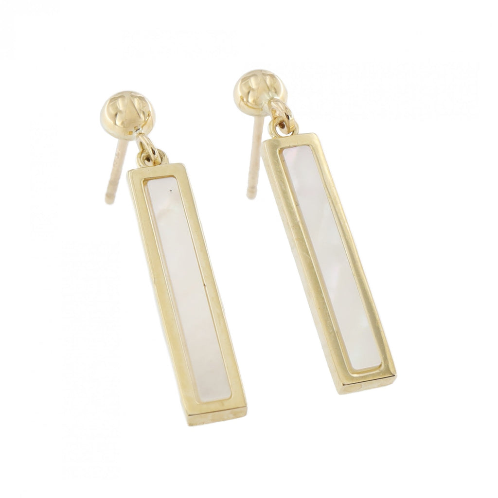 9ct Yellow Gold Mother Of Pearl Bar Drop Earrings