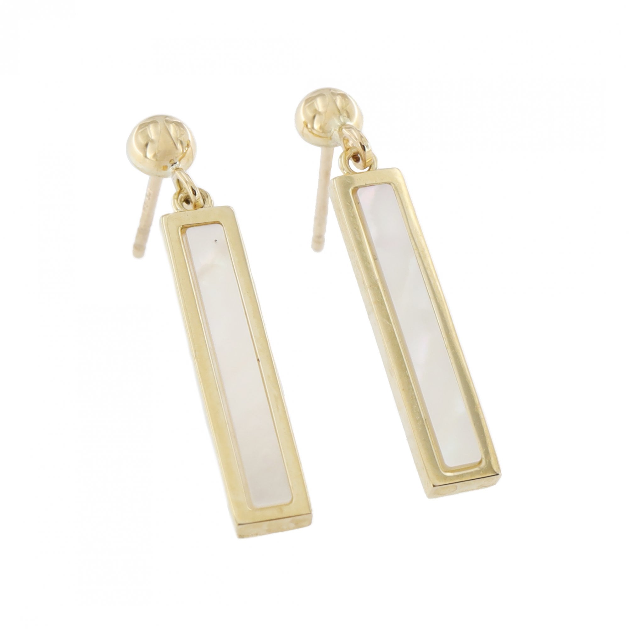 9ct Yellow Gold Mother Of Pearl Bar Drop Earrings
