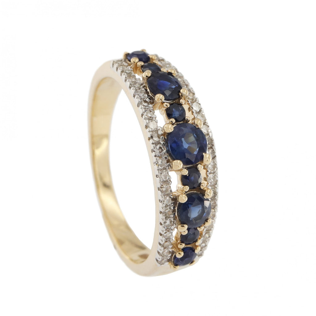 9ct Yellow Gold Sapphire & Diamond 1/2 Eternity Ring