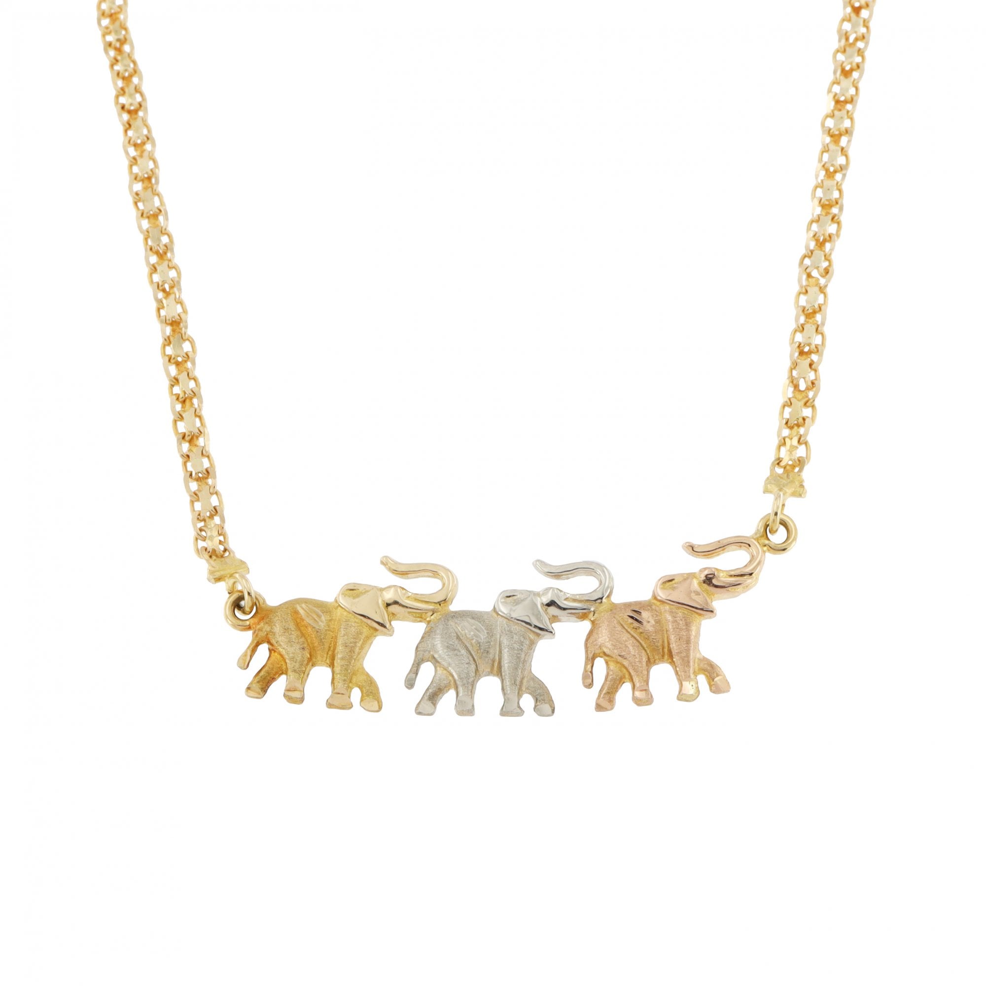 18ct Multicoloured Gold Elephant Necklet