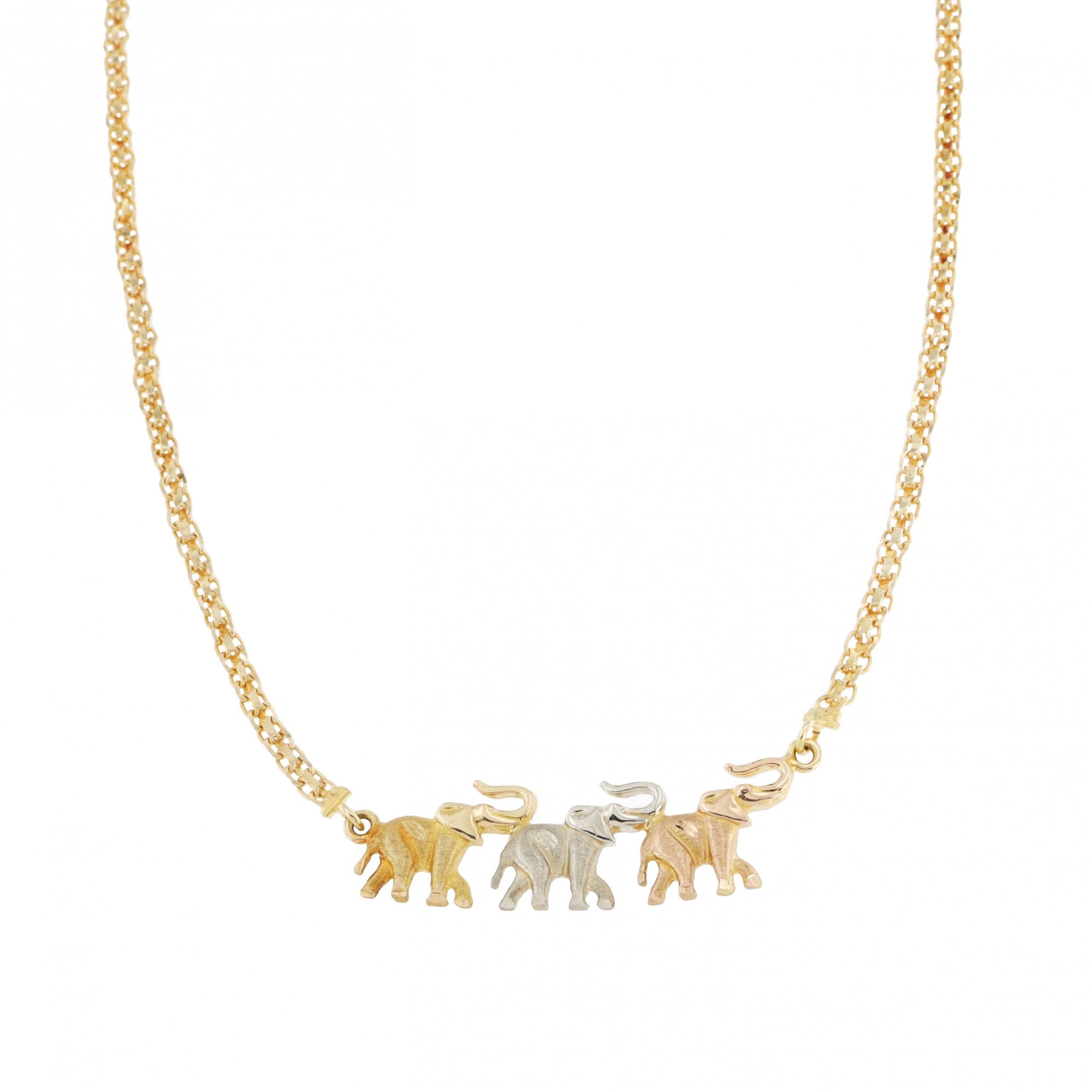 18ct Multicoloured Gold Elephant Necklet