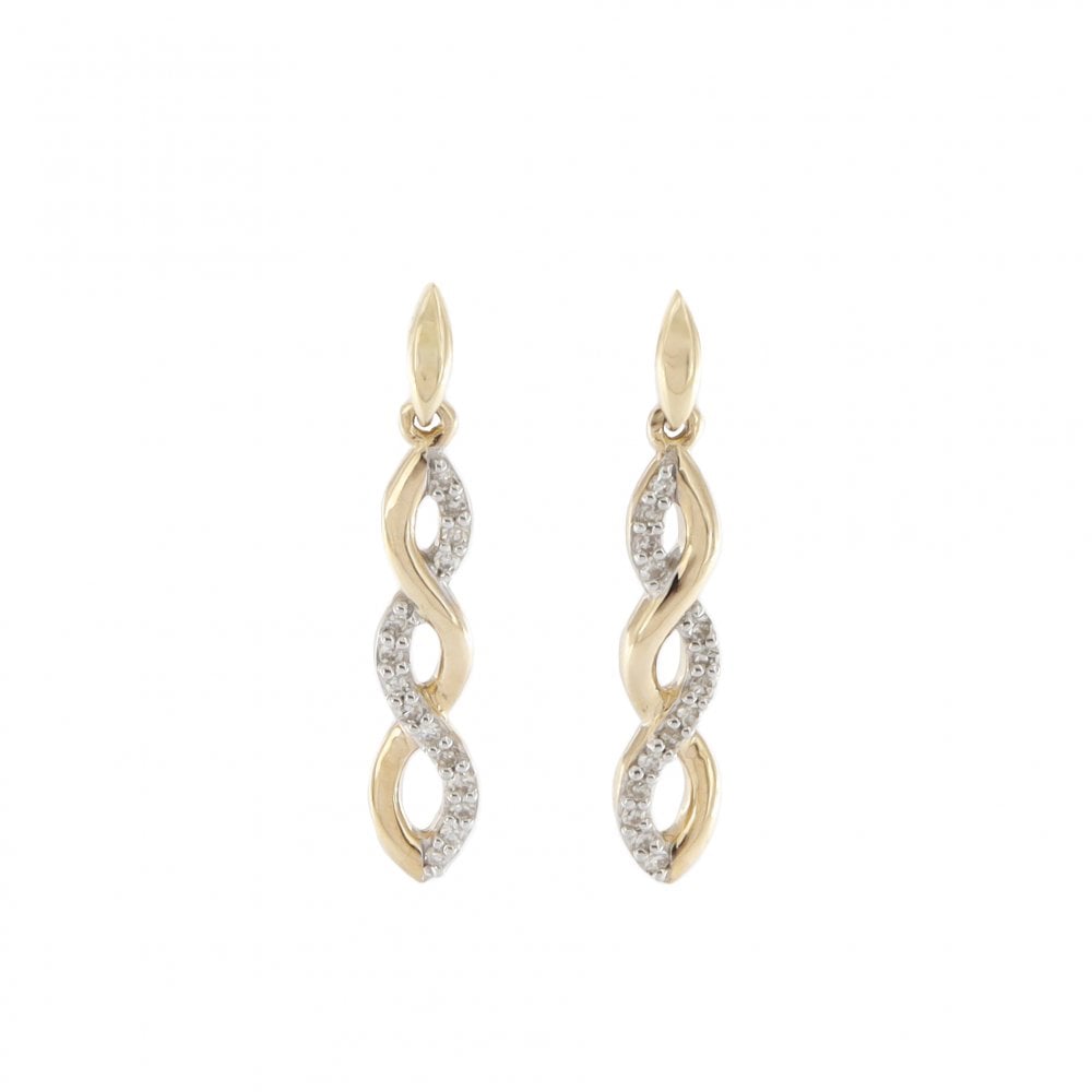 9ct Yellow & White Gold Diamond 0.10ct Twist Drop Earrings