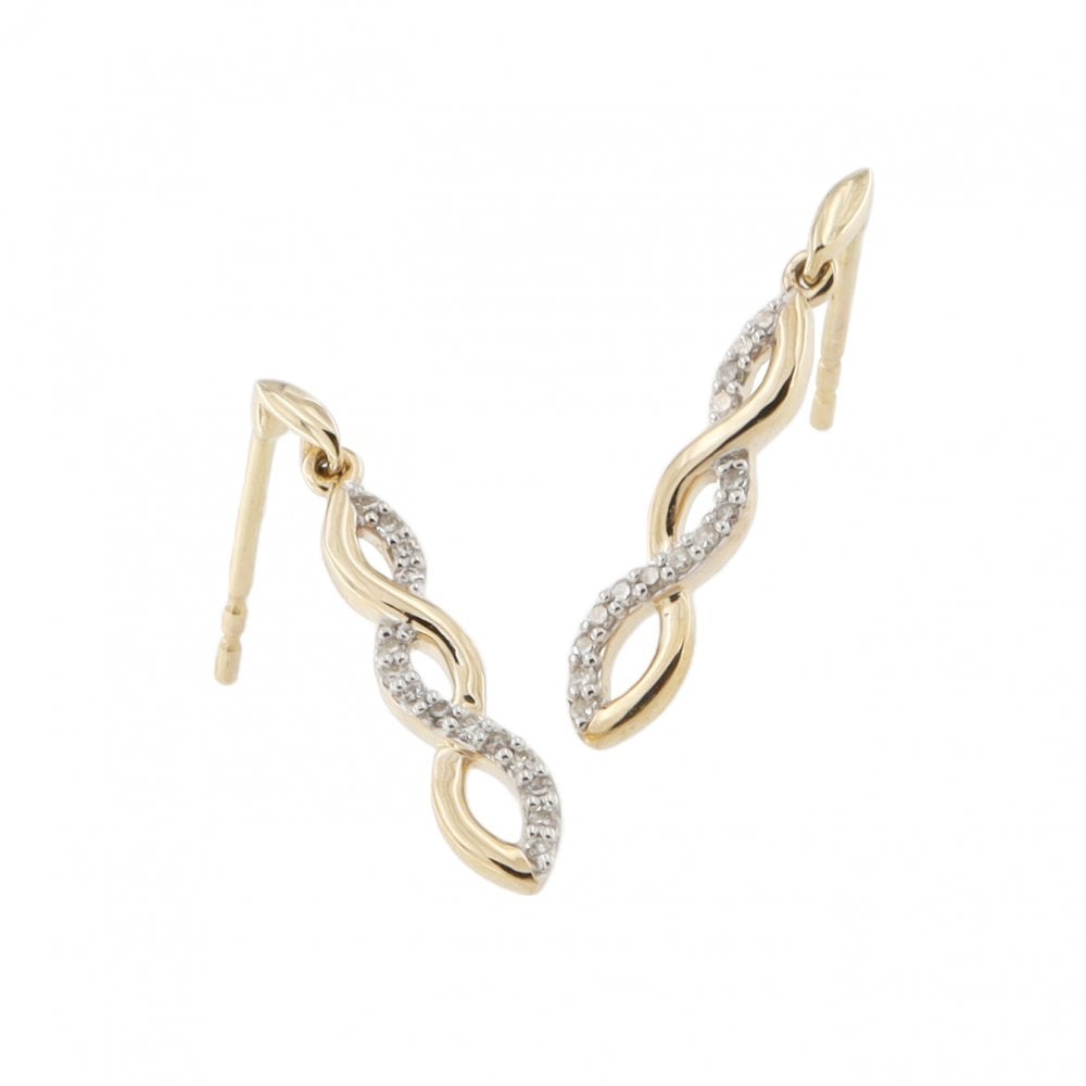 9ct Yellow & White Gold Diamond 0.10ct Twist Drop Earrings