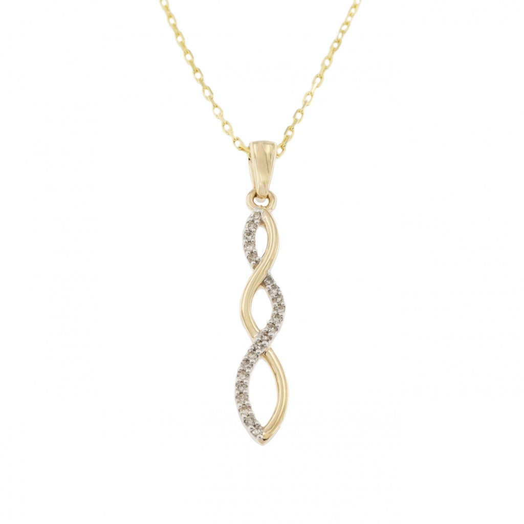 9ct Yellow & White Gold Diamond 0.10ct Twist Pendant & Chain
