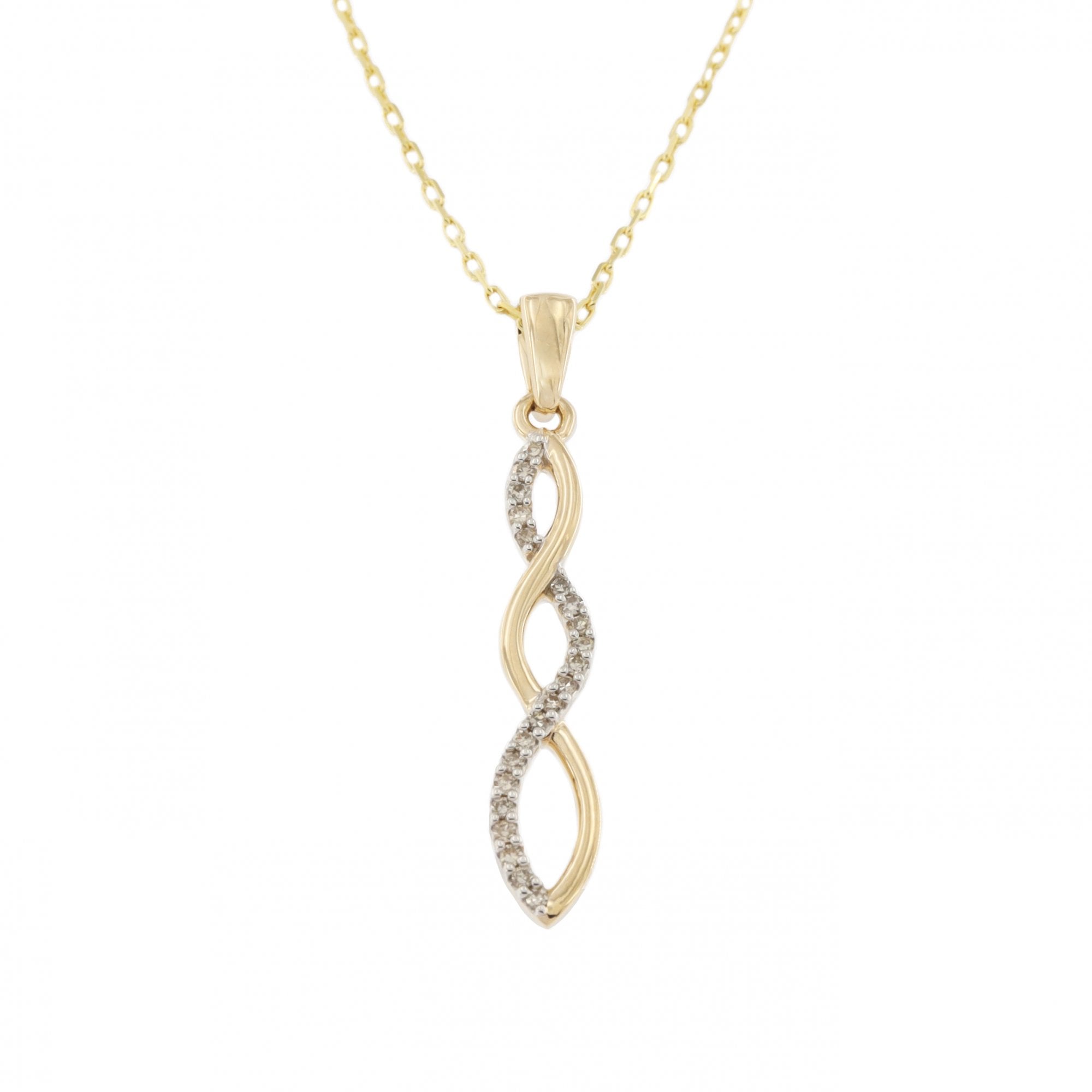 9ct Yellow & White Gold Diamond 0.10ct Twist Pendant & Chain