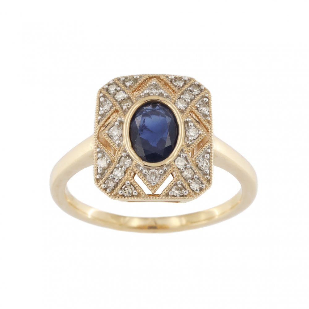 9ct Yellow Gold Sapphire & Diamond Cluster Ring