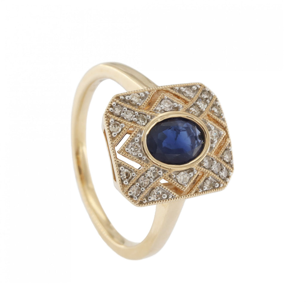 9ct Yellow Gold Sapphire & Diamond Cluster Ring