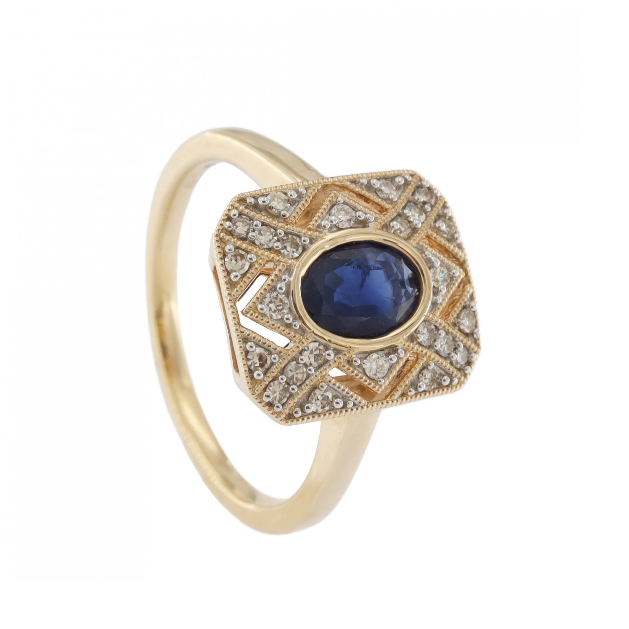 9ct Yellow Gold Sapphire & Diamond Cluster Ring
