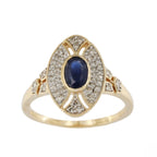 9ct Yellow Gold Sapphire & Diamond Cluster Ring