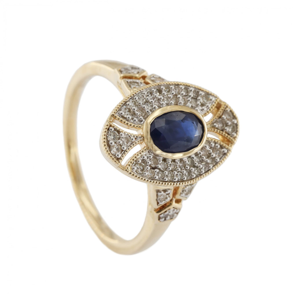 9ct Yellow Gold Sapphire & Diamond Cluster Ring