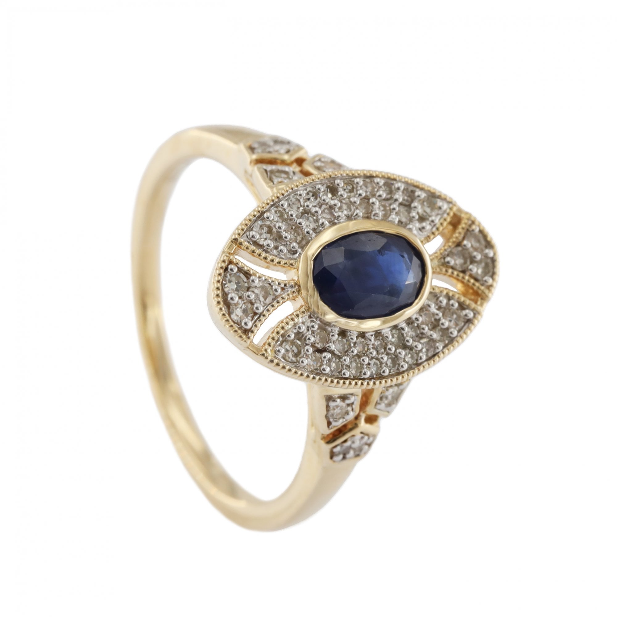 9ct Yellow Gold Sapphire & Diamond Cluster Ring
