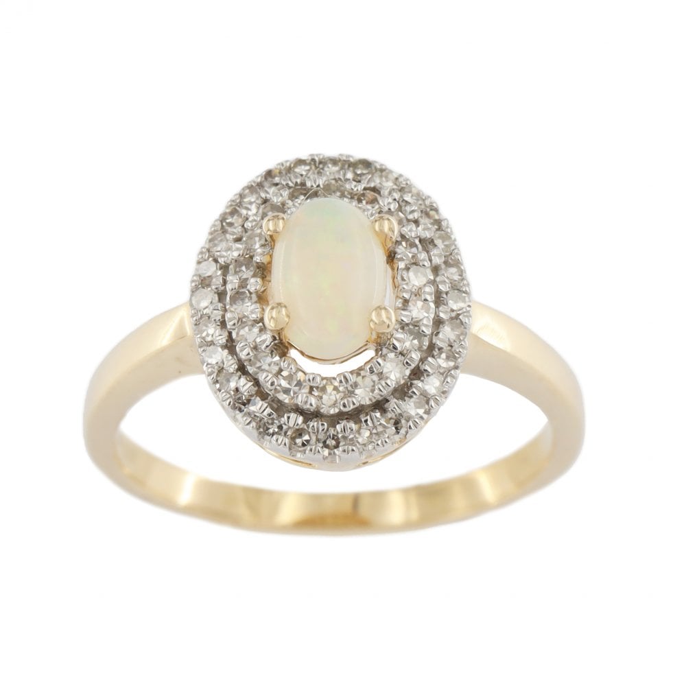 9ct Yellow Gold Opal & Diamond Cluster Ring
