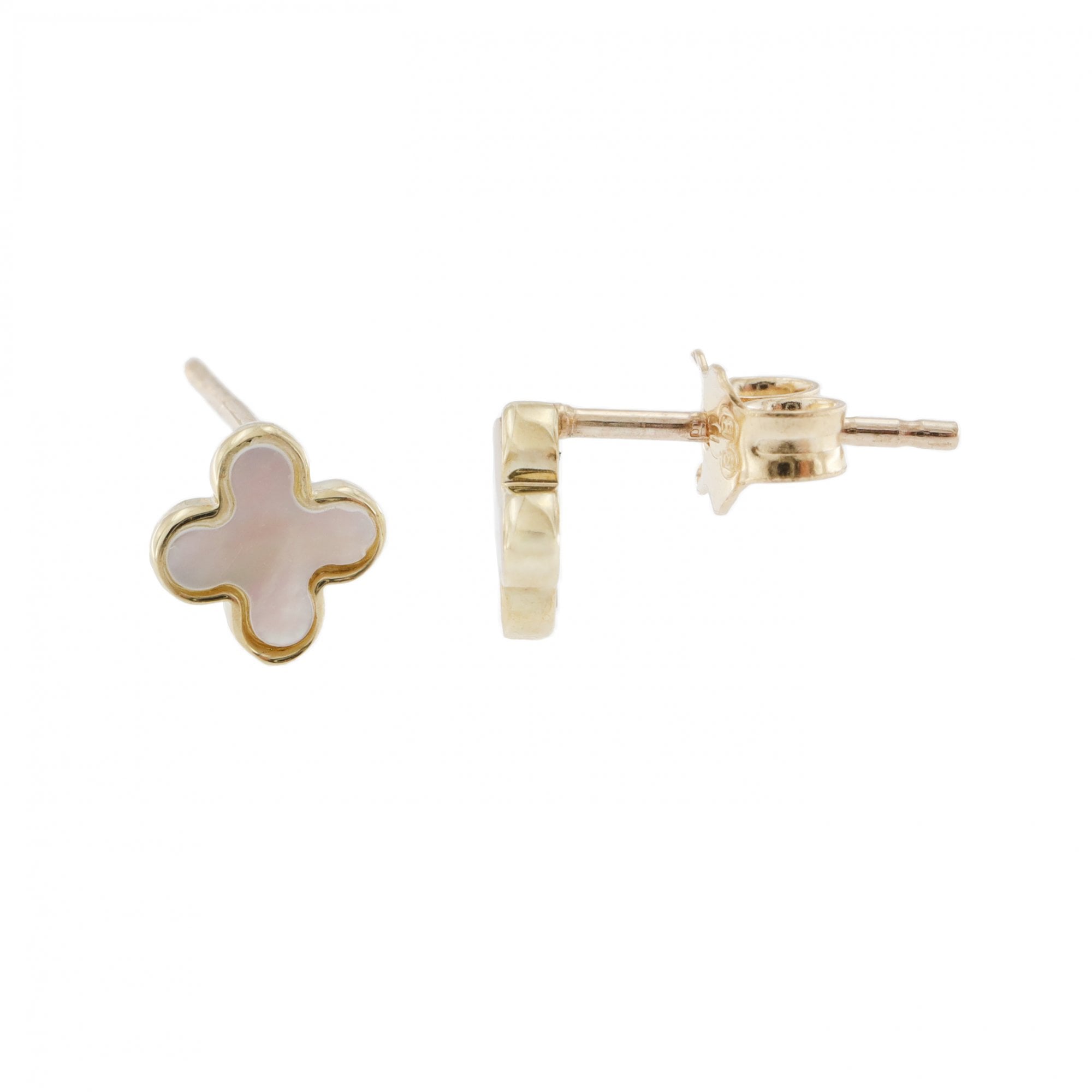 9ct Yellow Gold Large Mother of Pearl Petal Stud Earrings