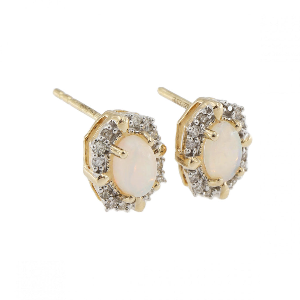 9ct Yellow Gold Opal & Diamond Earrings