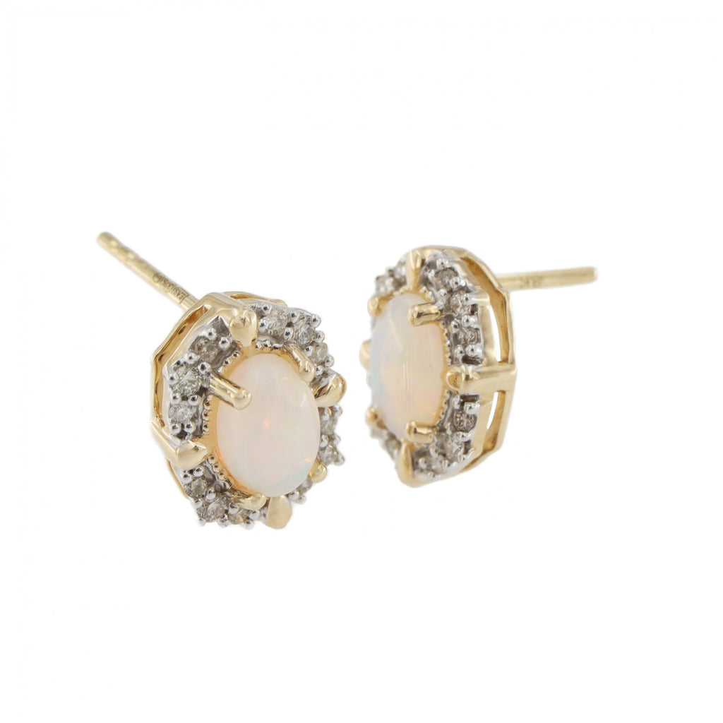 9ct Yellow Gold Opal & Diamond Earrings