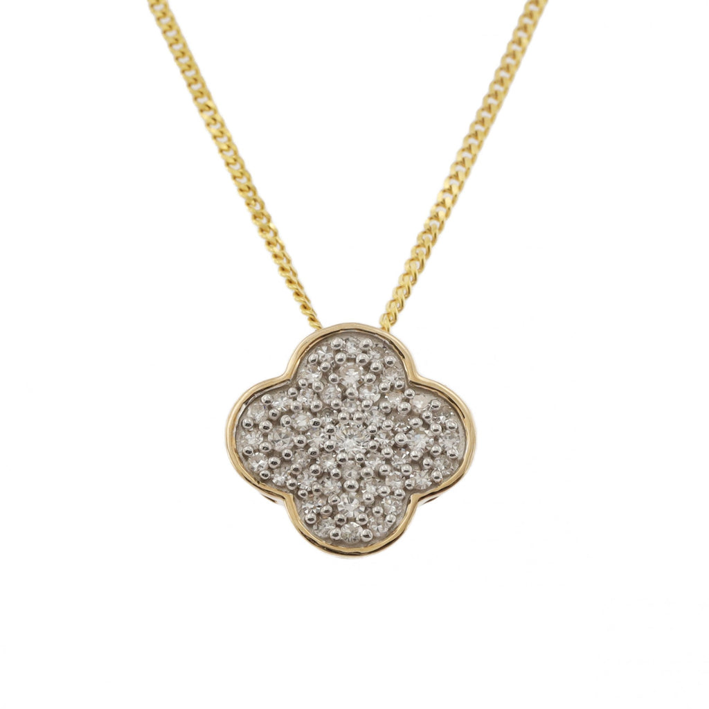 9ct Yellow Gold Diamond Cluster 0.20ct Pendant & Chain