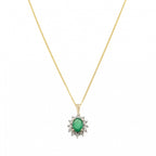 9ct Yellow Gold Emerald & Diamond Cluster Pendant & Chain