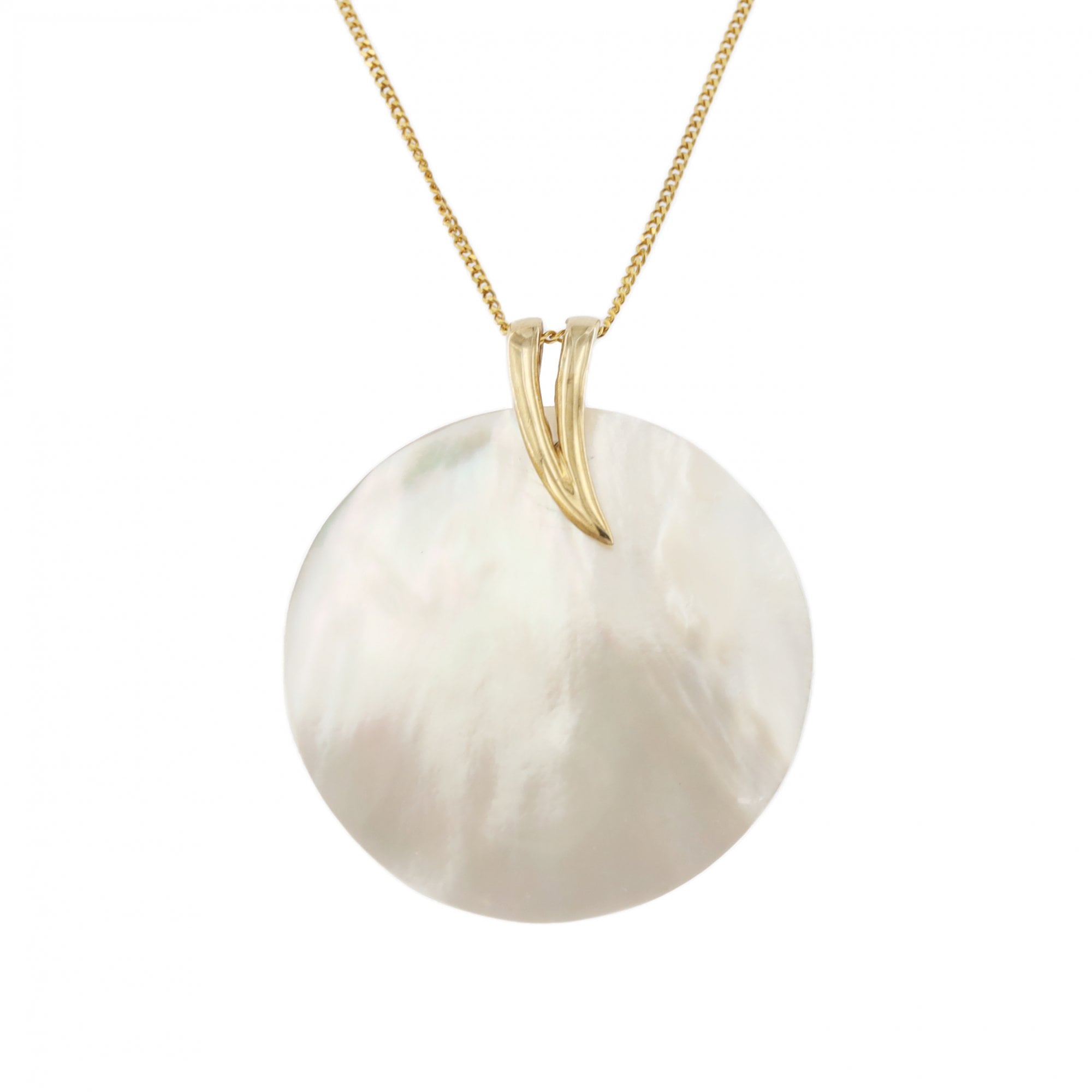 9ct Yellow Gold Mother Of Pearl Disc & Chain