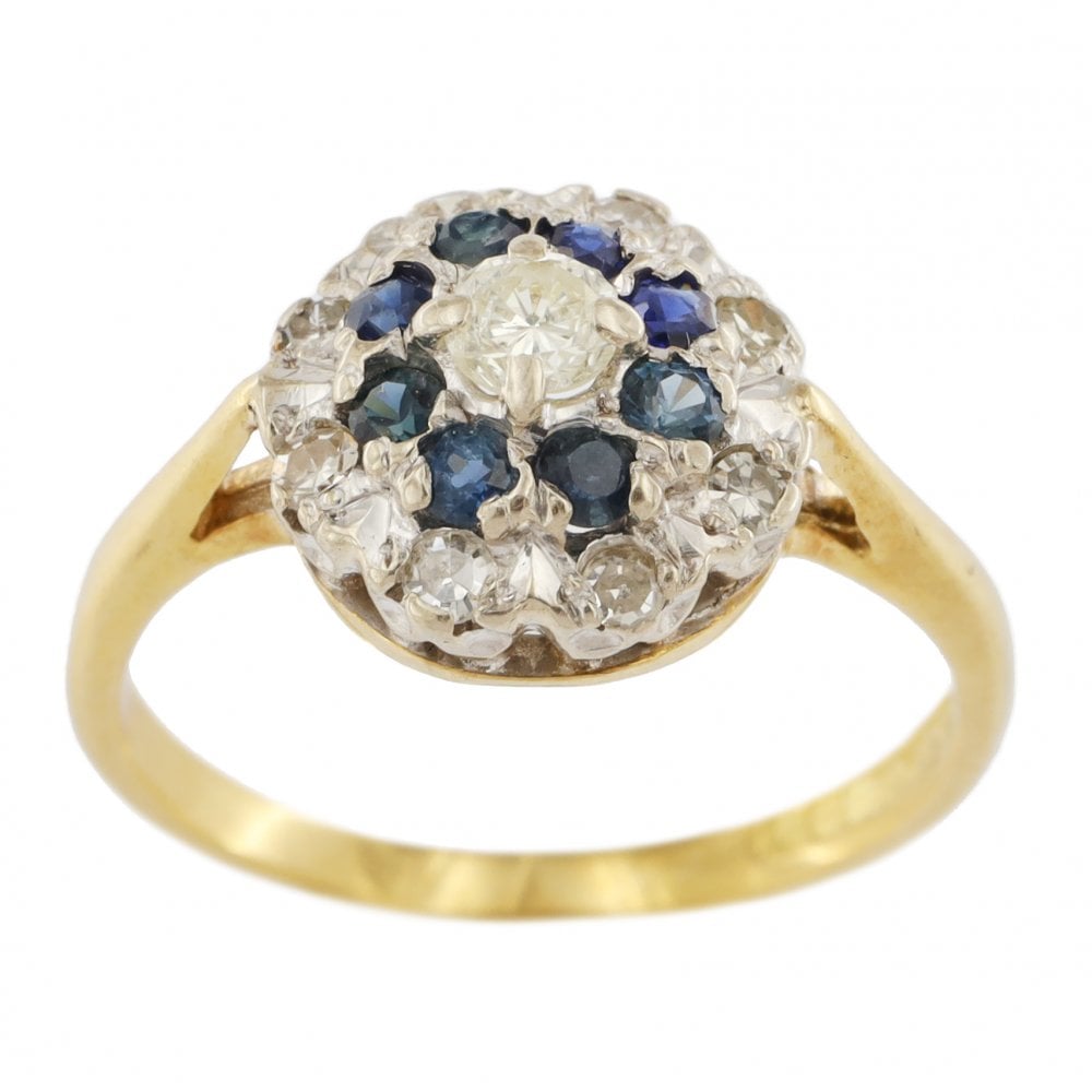 18ct Yellow Gold Diamond & Sapphire Cluster Ring