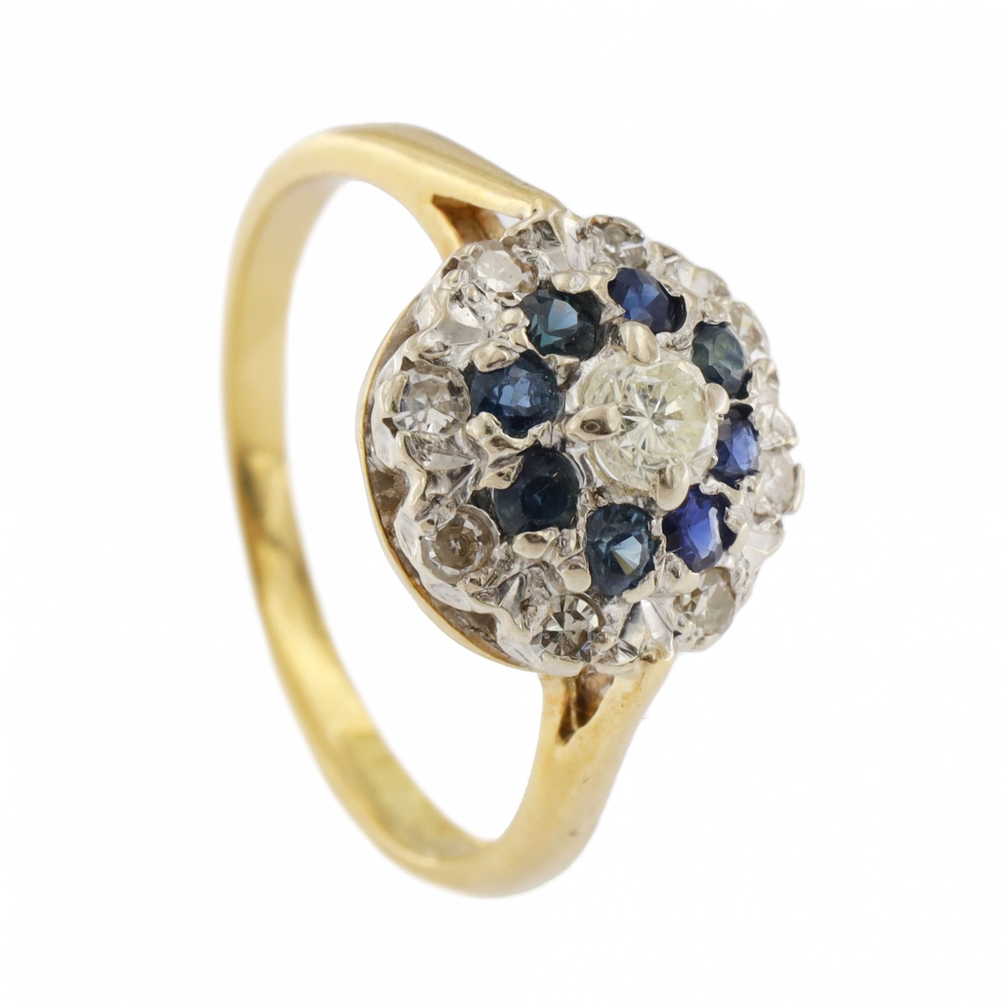 18ct Yellow Gold Diamond & Sapphire Cluster Ring