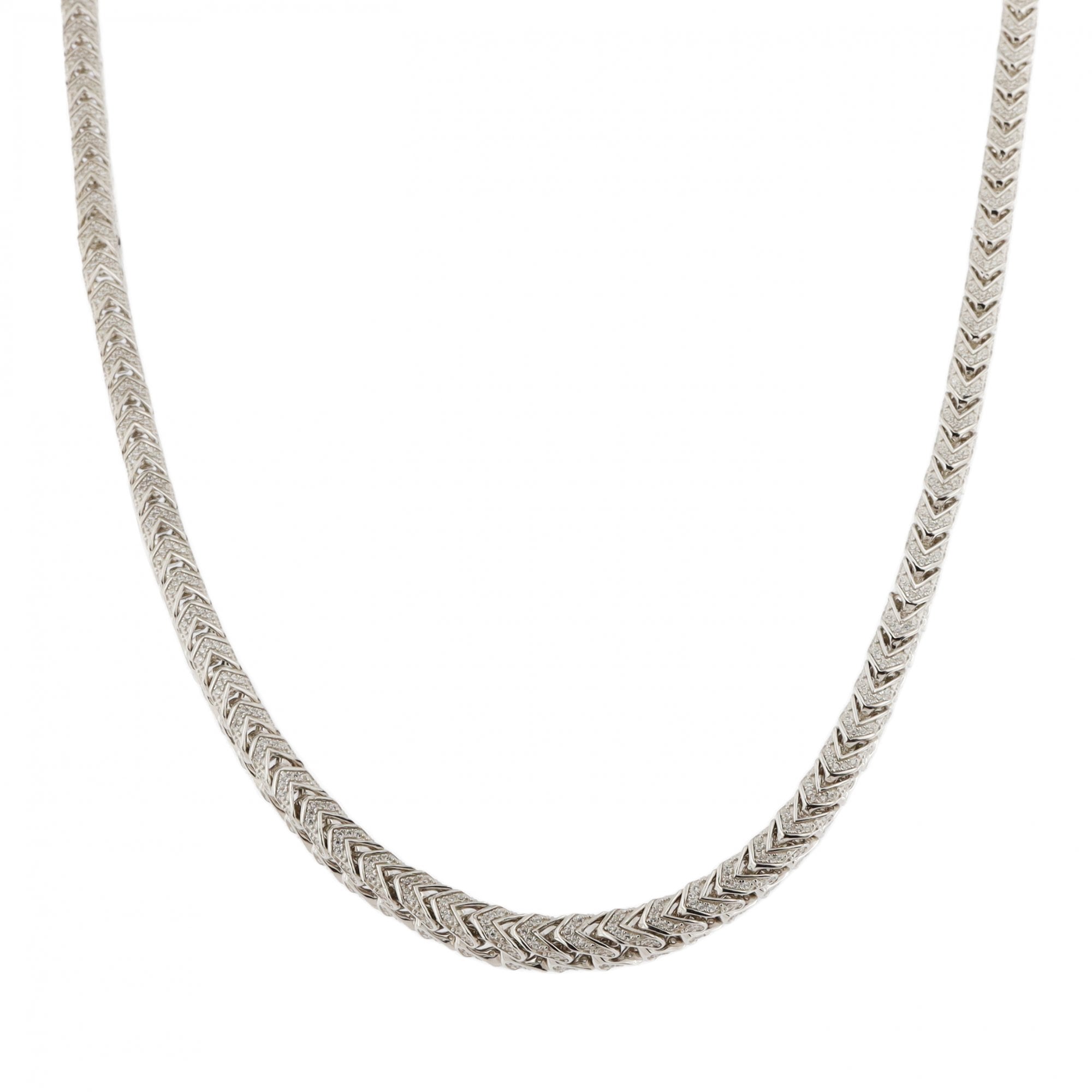 Silver Square Curb Cubic Zirconia Chain 28"