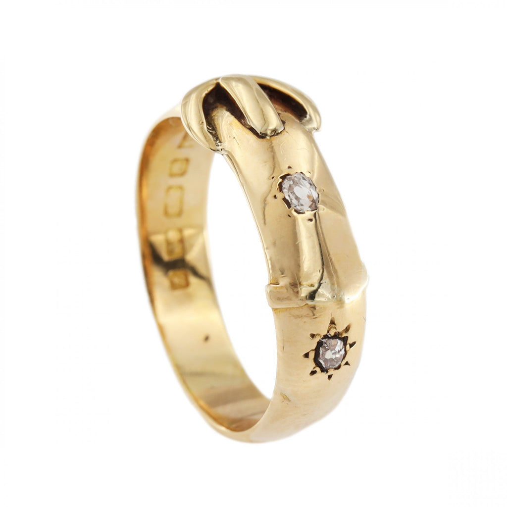 18ct Yellow Gold Diamond 0.1ct 2 Stone Buckle Ring
