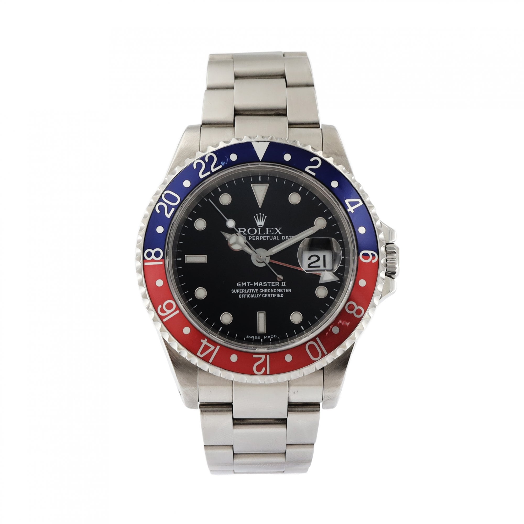 Rolex GMT Master II Pepsi Bezel Stainless Steel Bracelet Watch 40mm