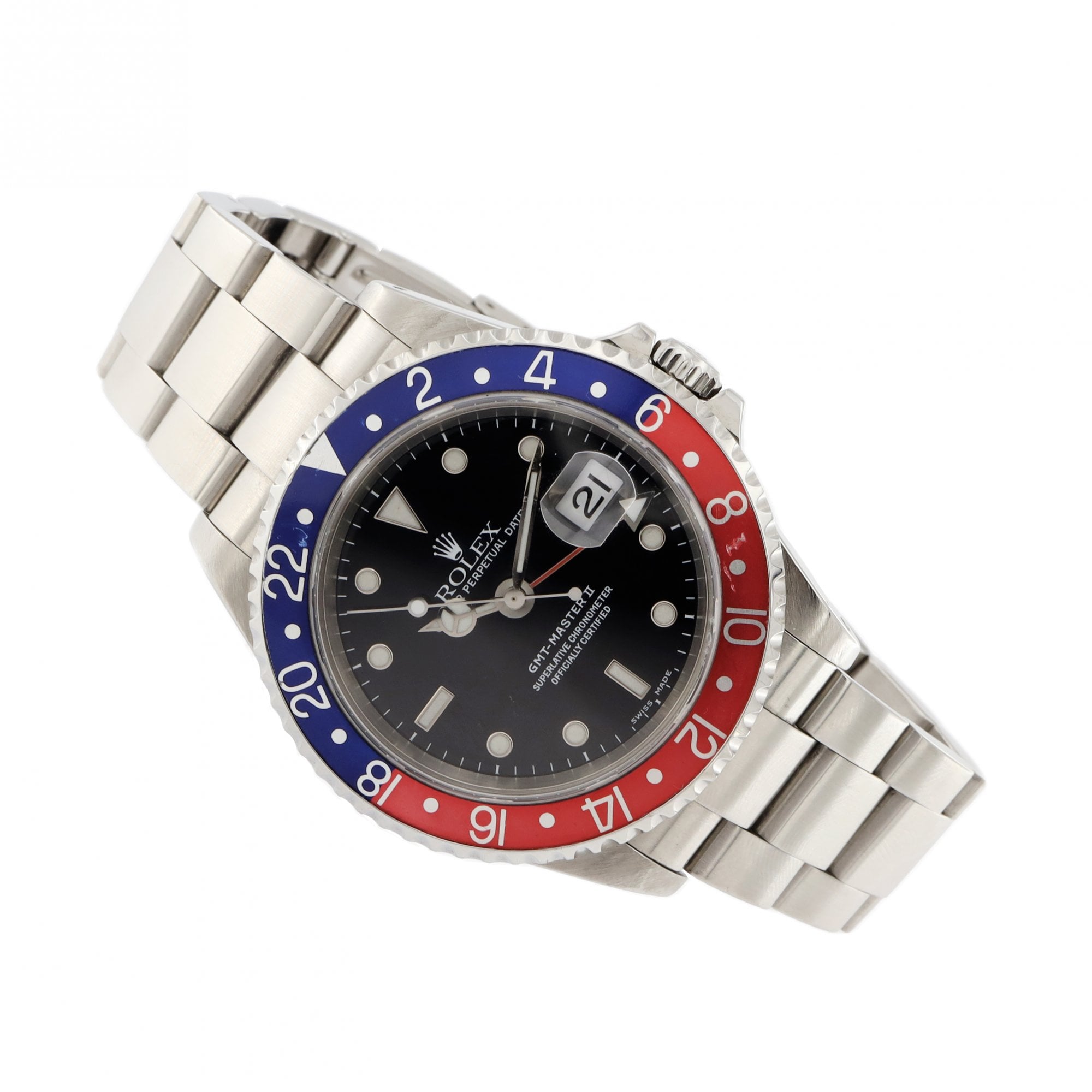 Rolex GMT Master II Pepsi Bezel Stainless Steel Bracelet Watch 40mm