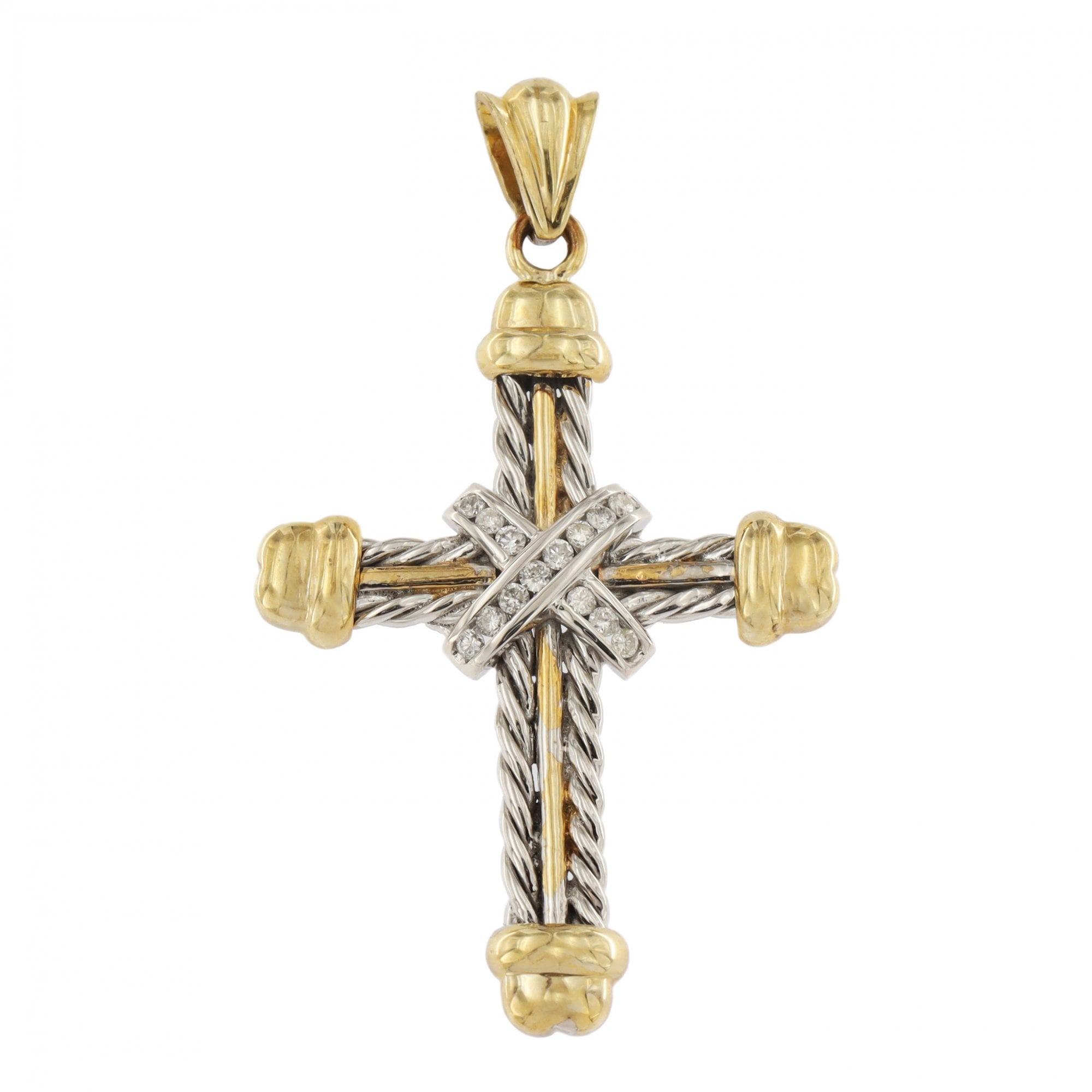 9ct Yellow and White Gold Diamond Cross 0.50ct