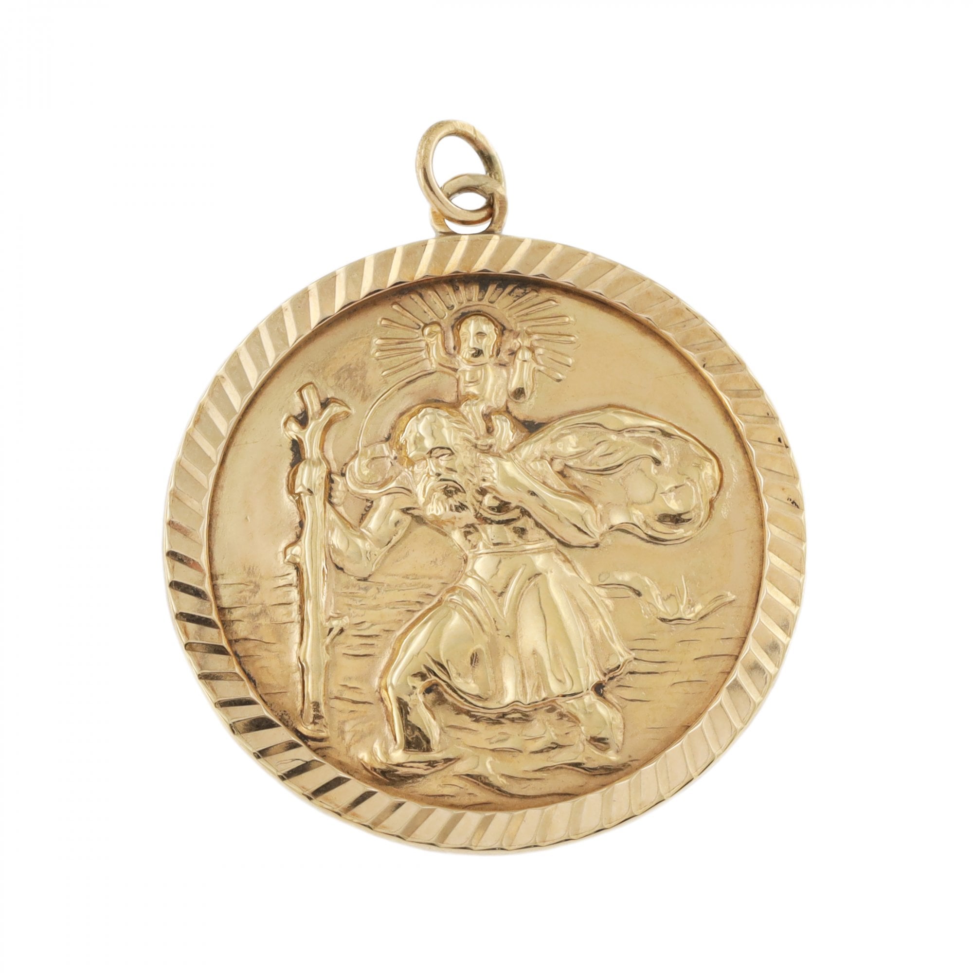 9ct Yellow Gold St. Christopher Large Round Pendant