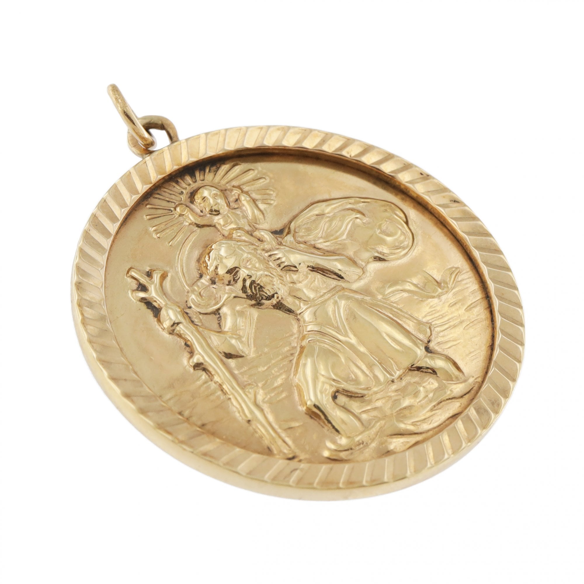 9ct Yellow Gold St. Christopher Large Round Pendant
