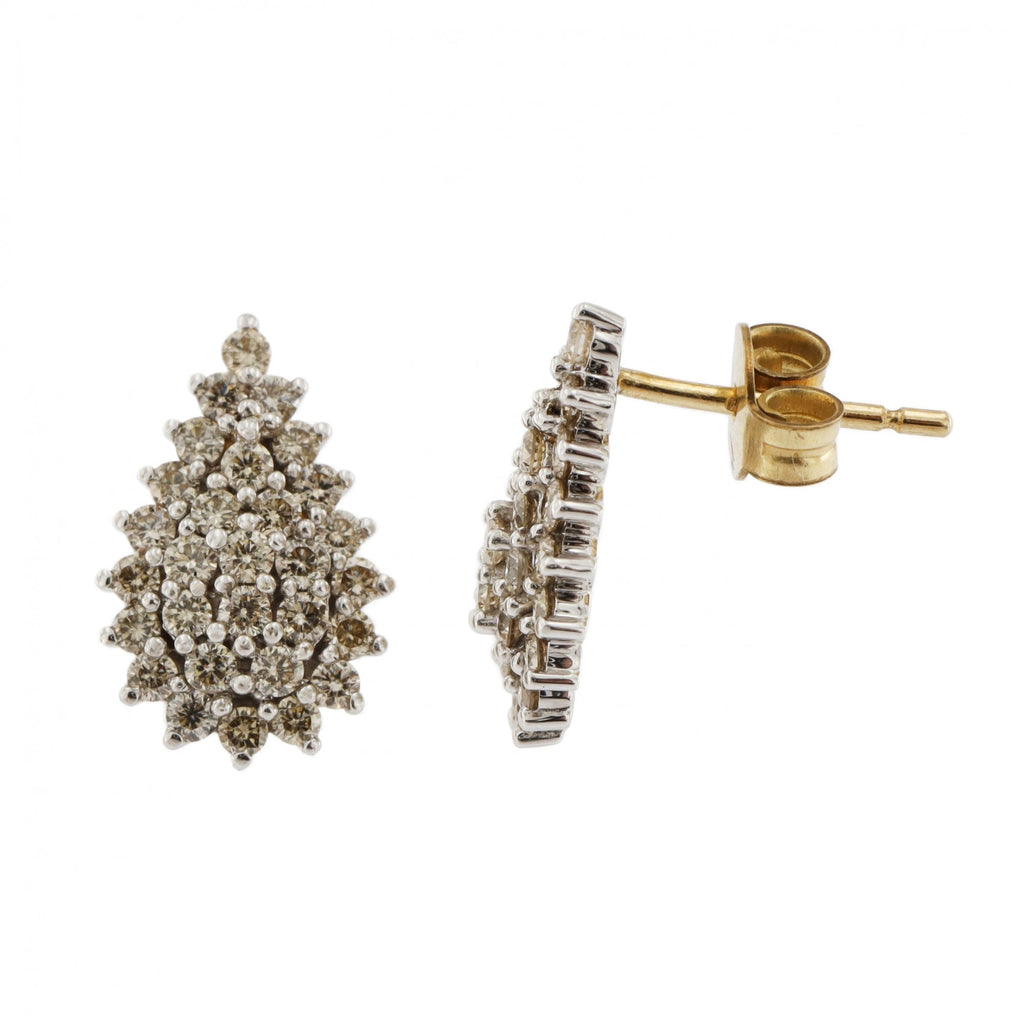 9ct Yellow Gold Diamond 1.25ct Cluster Pear Shape Earrings