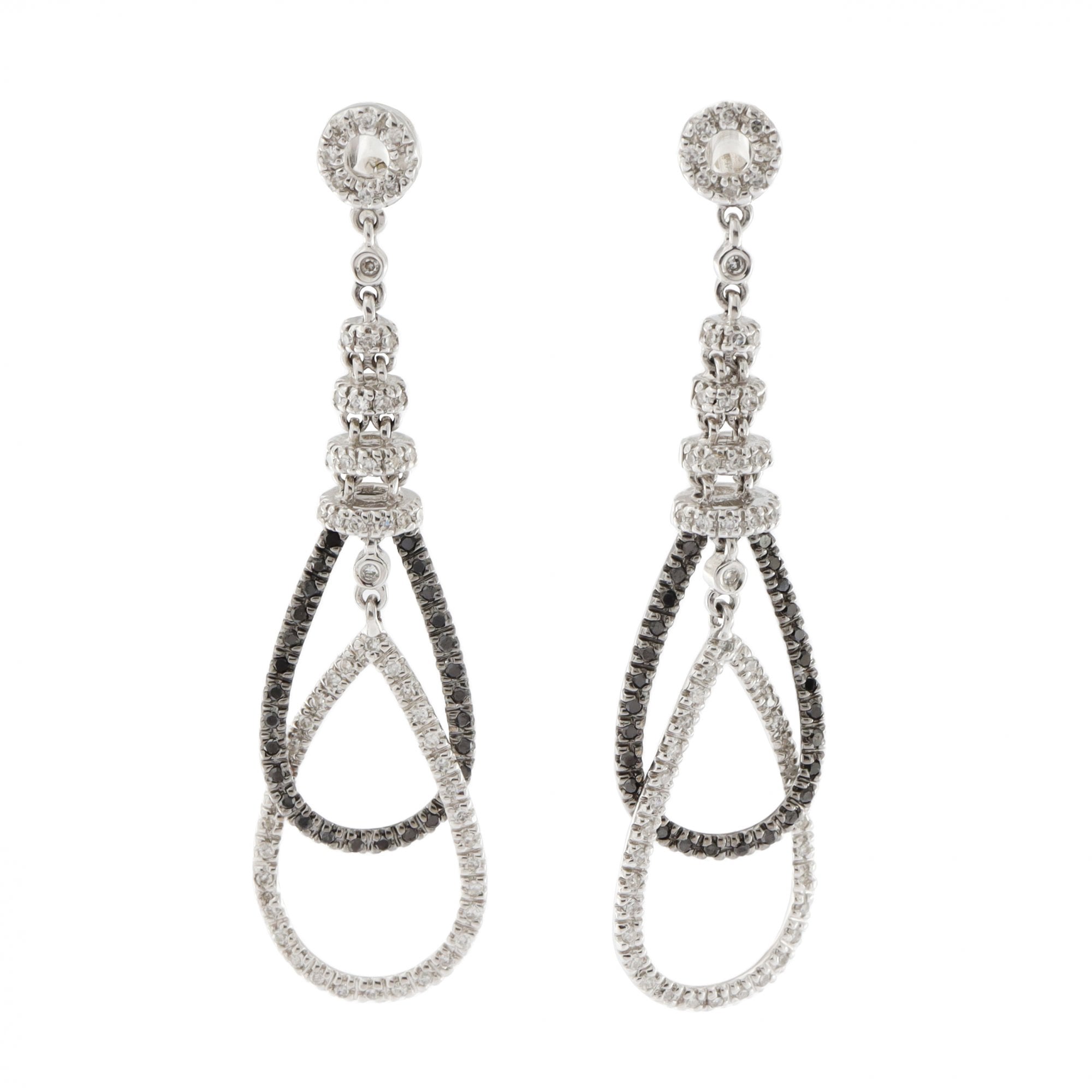 14ct Yellow Gold Diamond Black & White Drop Earrings