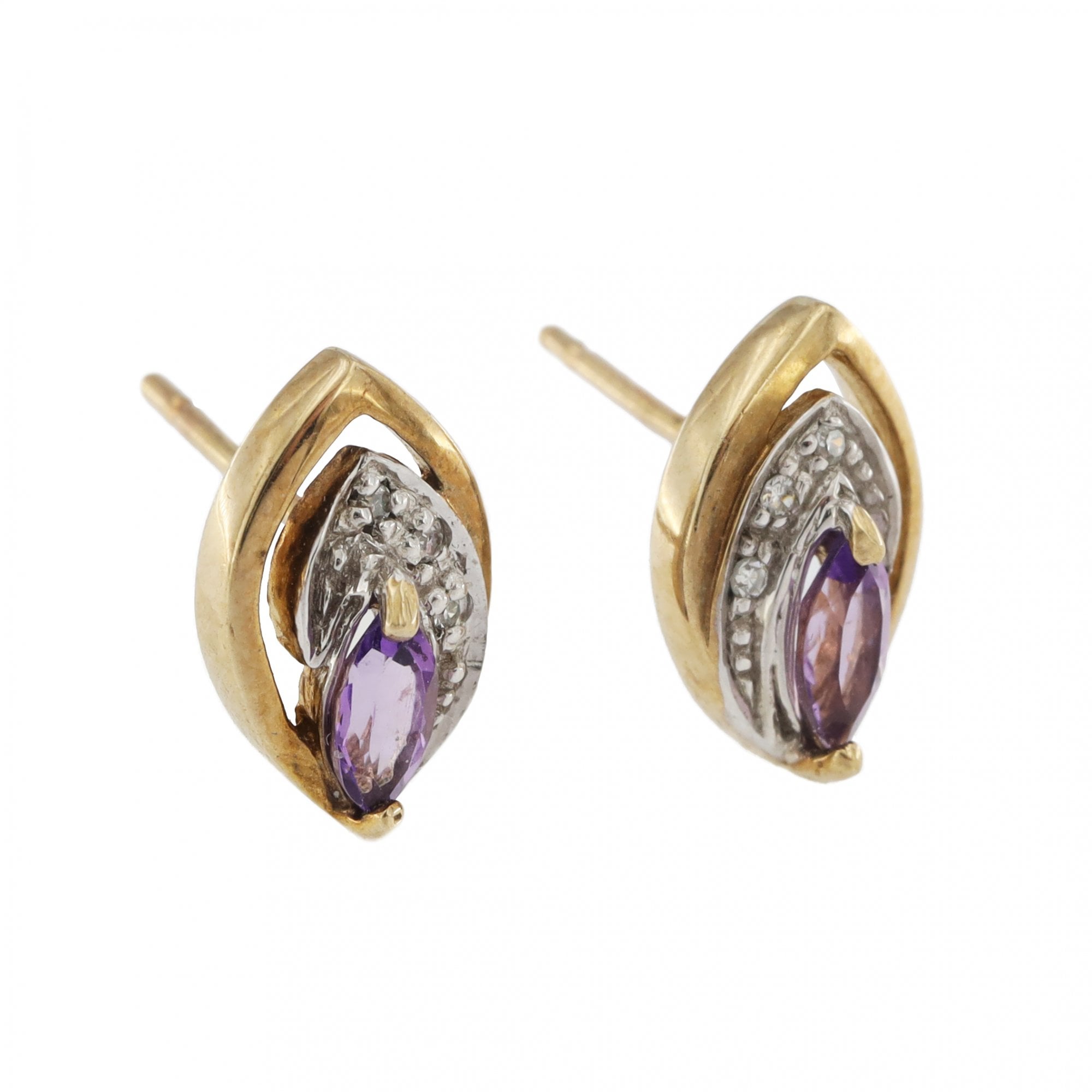 9ct Yellow Gold Amethyst & Diamond Stud Earrings