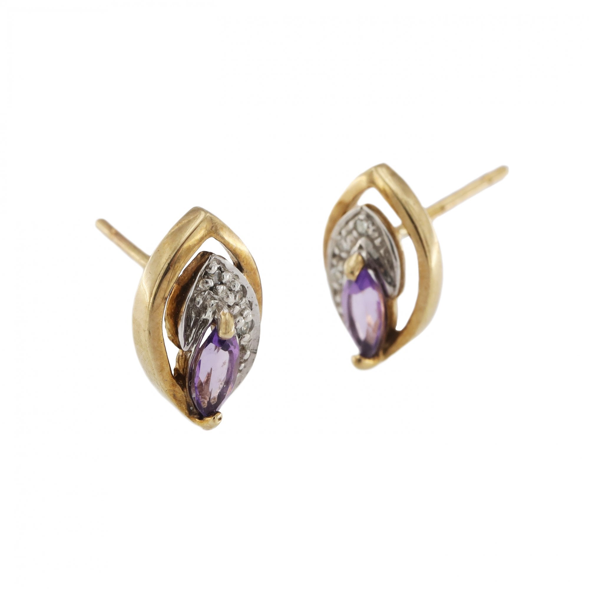9ct Yellow Gold Amethyst & Diamond Stud Earrings