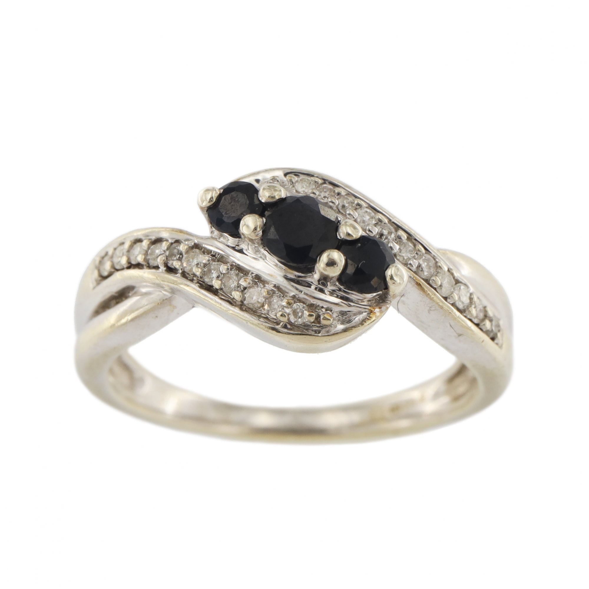 9ct Yellow and White Gold Sapphire & Diamond 3 Stone Ring