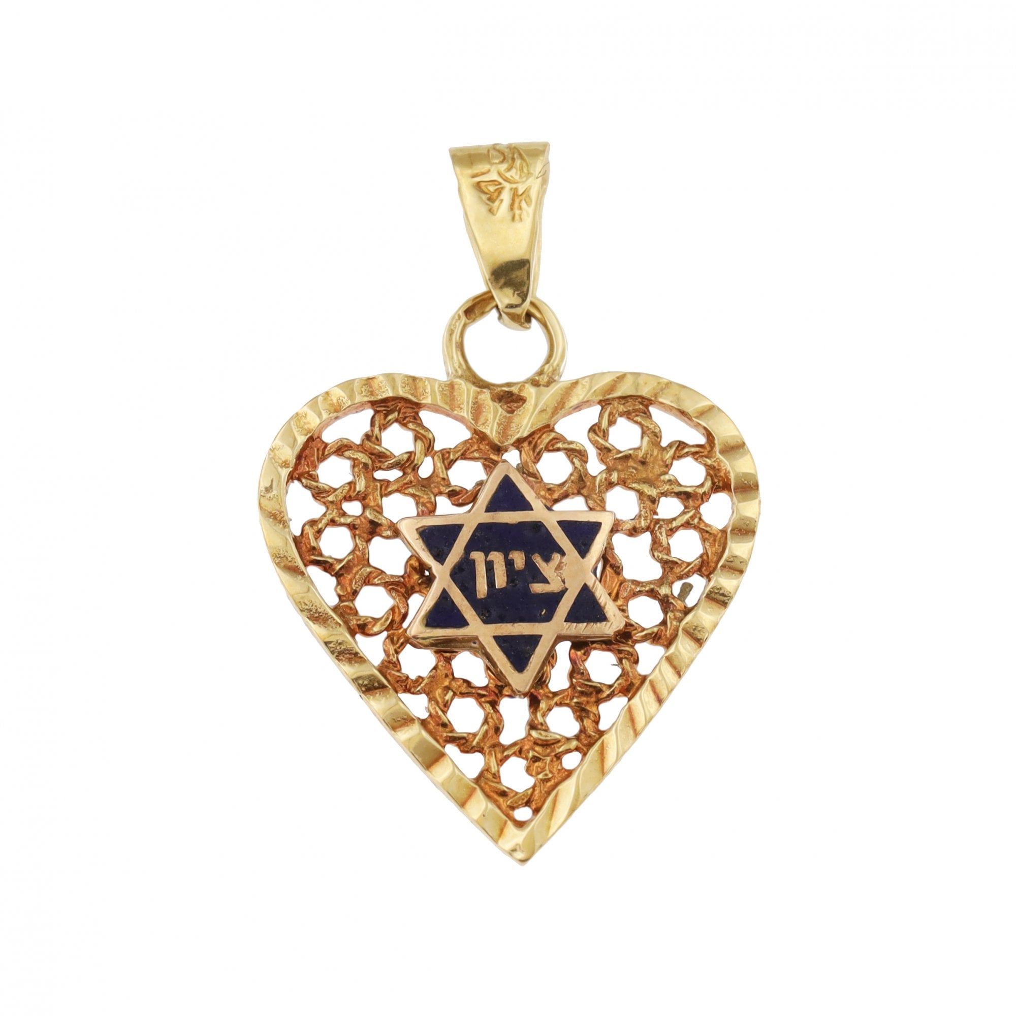 14ct Yellow Gold Star Of David Heart Pendant