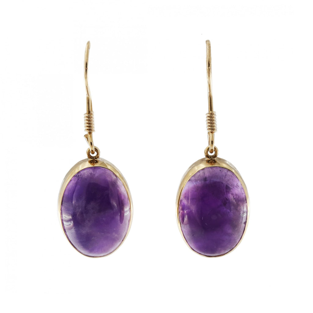 9ct Yellow Gold Amethyst Drop Earrings
