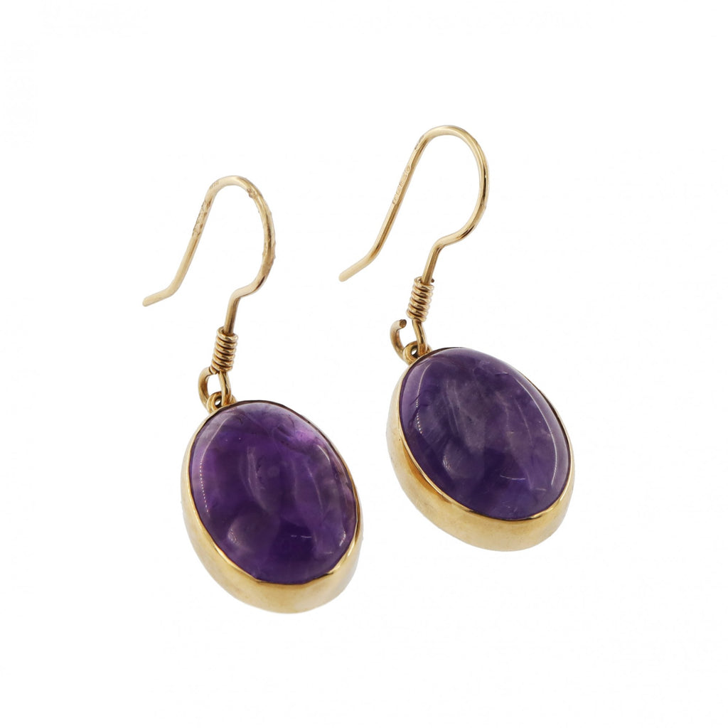 9ct Yellow Gold Amethyst Drop Earrings