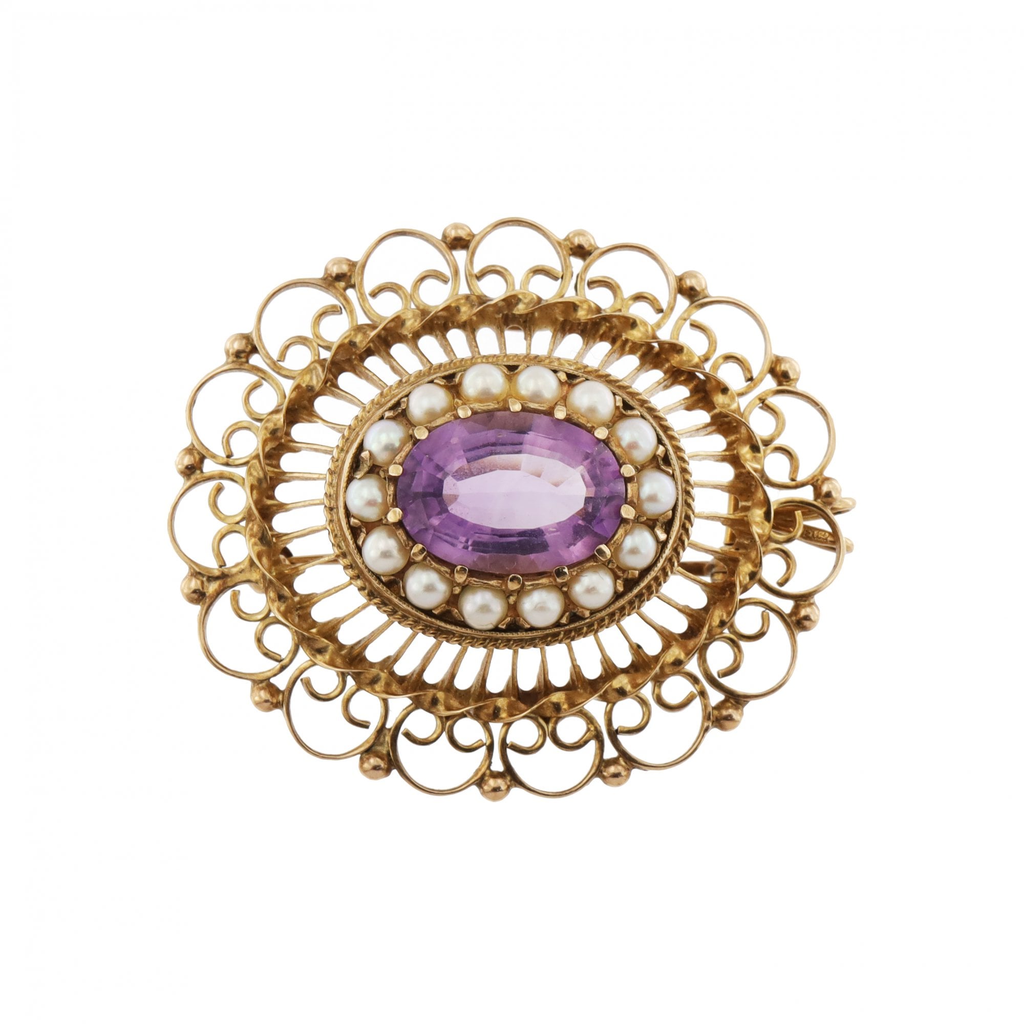 9ct Yellow Gold Amethyst Brooch