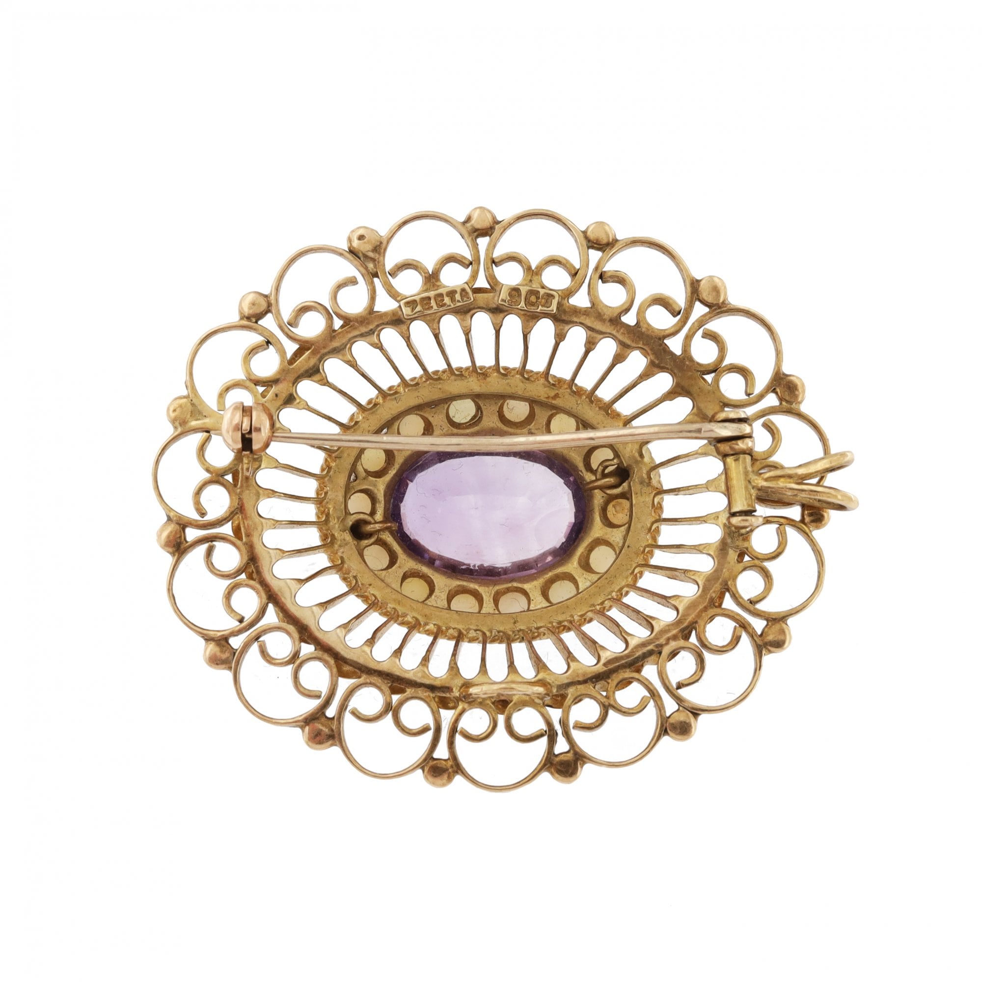 9ct Yellow Gold Amethyst Brooch