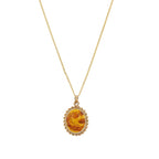 9ct Yellow Gold Amber Pendant Drop & Chain