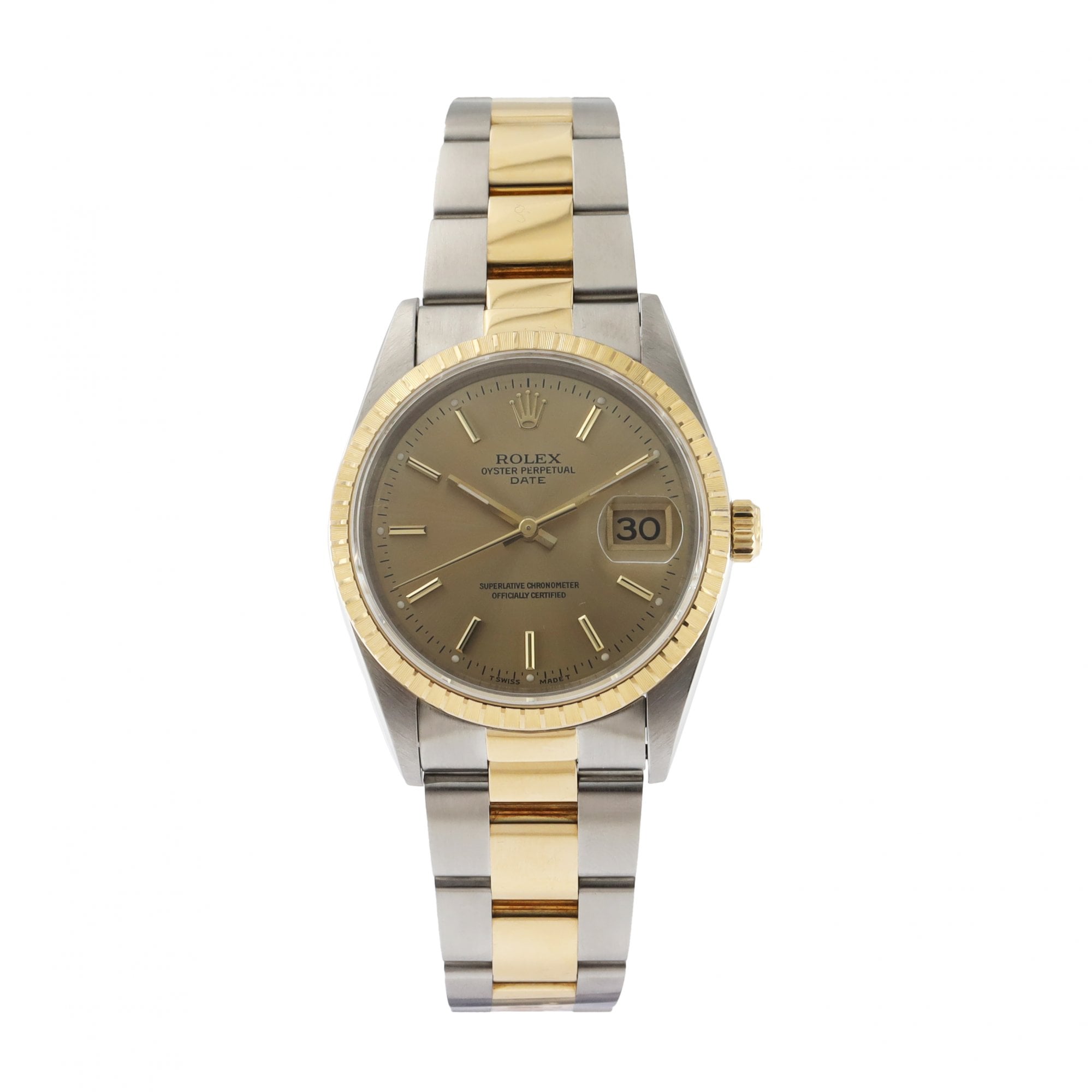 Rolex Oyster Perpetual Date Champagne Dial Steel and 18ct Yellow Gold Watch 34mm