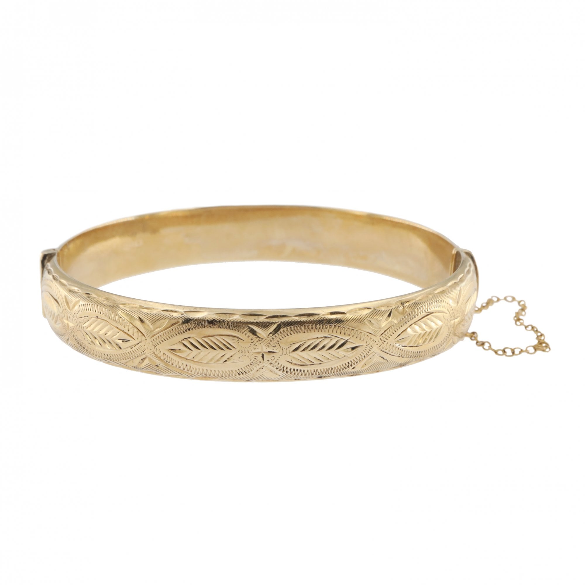 9ct Yellow Gold Engraved 10mm Hollow Bangle