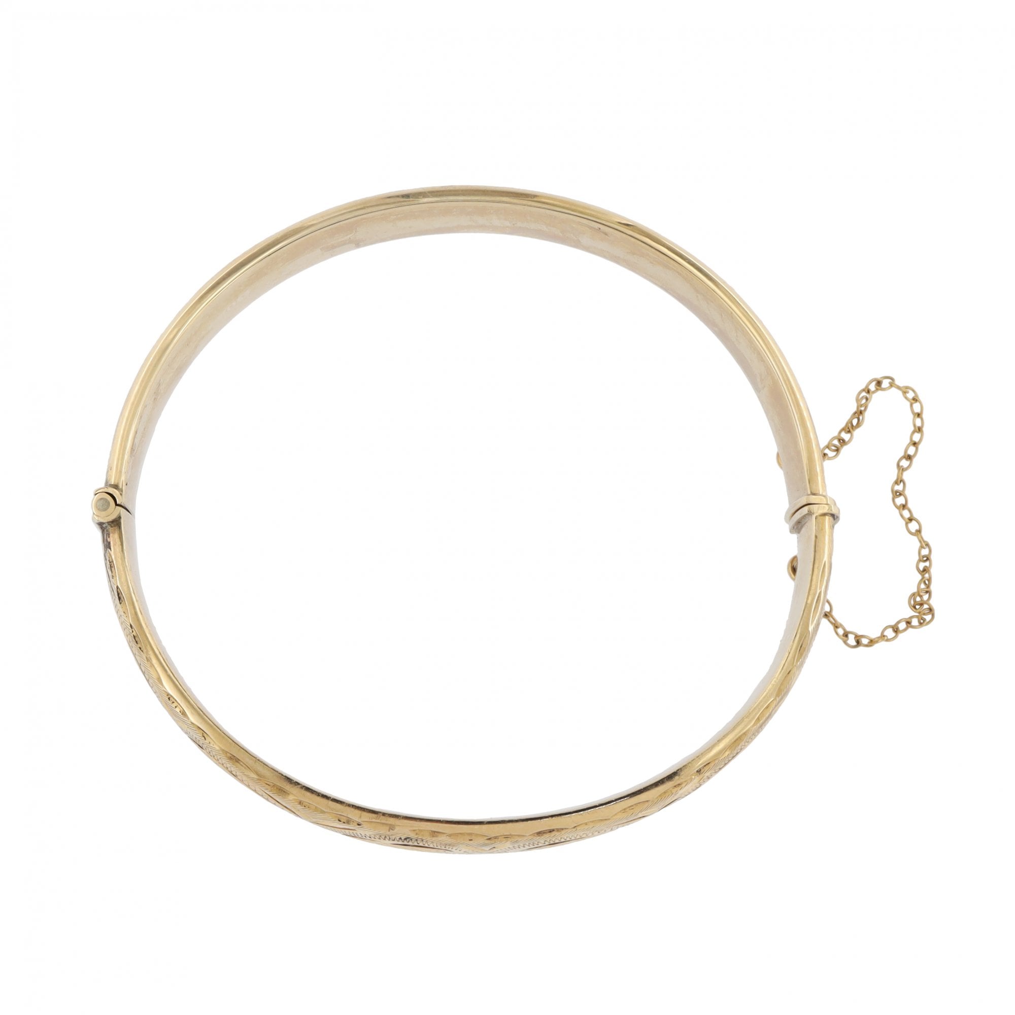 9ct Yellow Gold Engraved 10mm Hollow Bangle