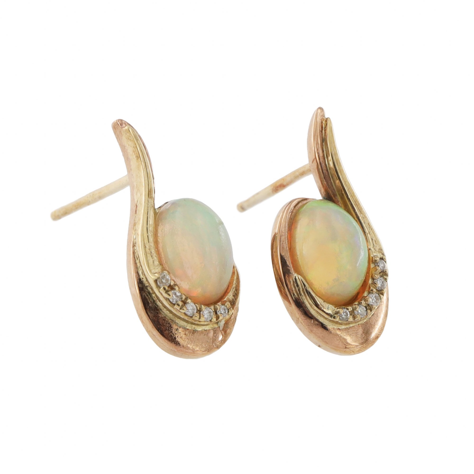 9ct Yellow Gold Opal & Diamond Stud Earrings