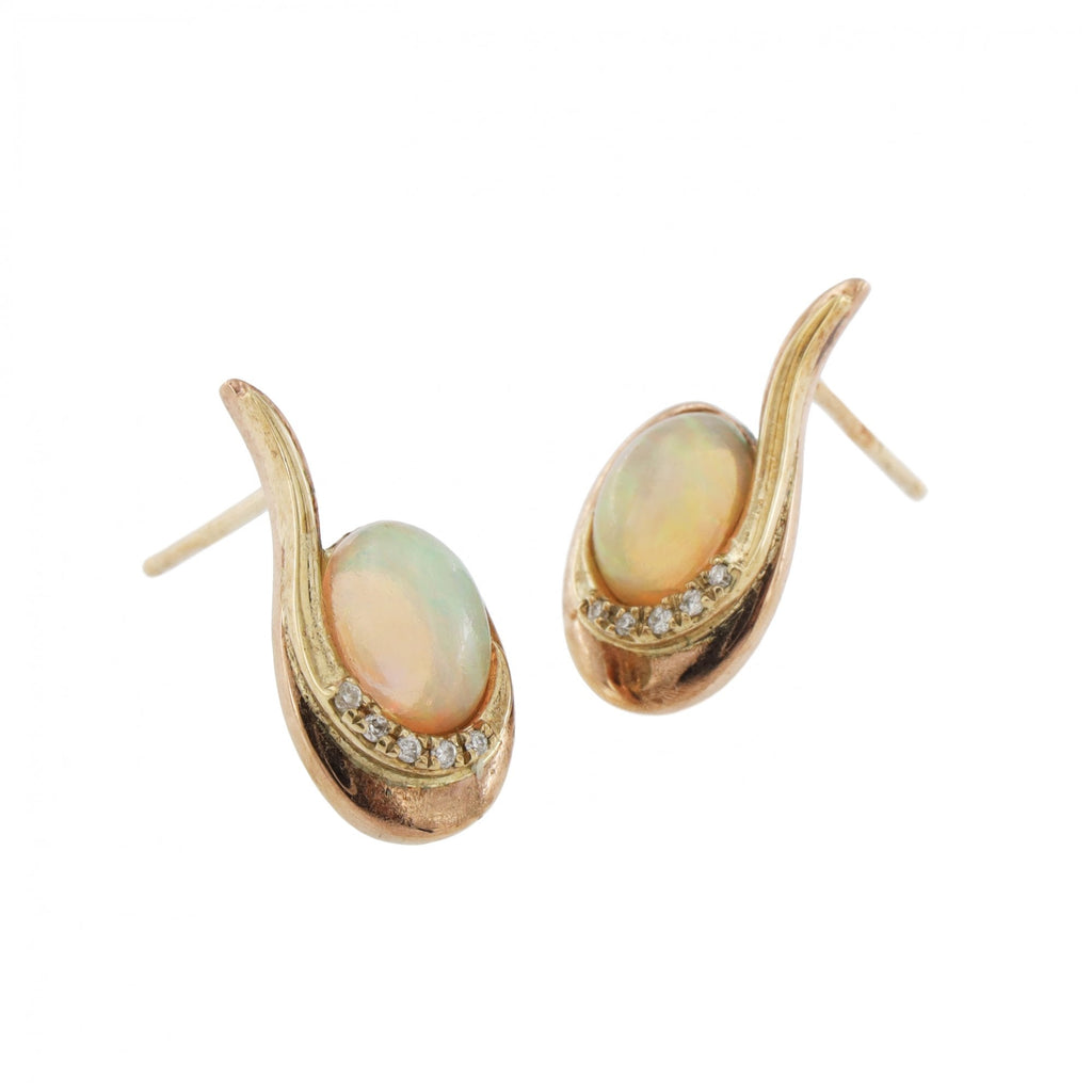 9ct Yellow Gold Opal & Diamond Stud Earrings
